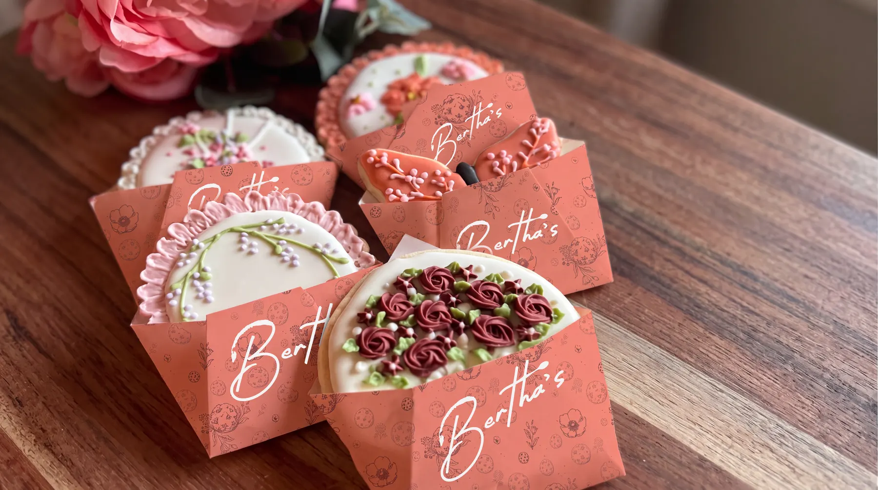 Doosjes cookies van Bertha's om mee naar huis te nemen